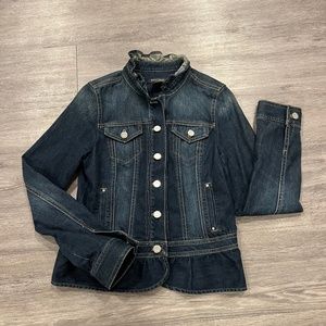 White House Black Market ruffle Jean jacket (size 4)